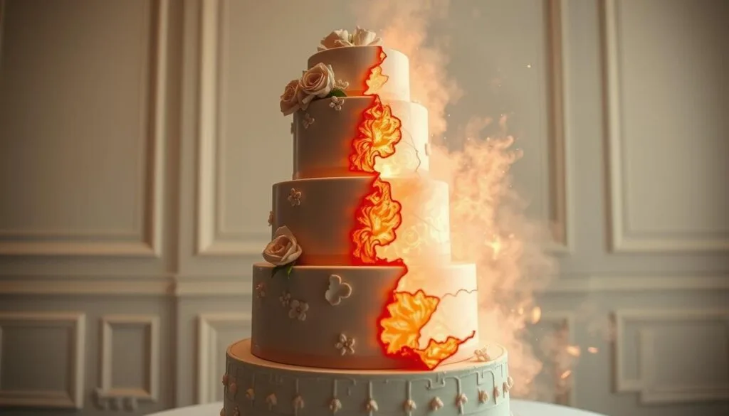 Burn-away cake reveal effect