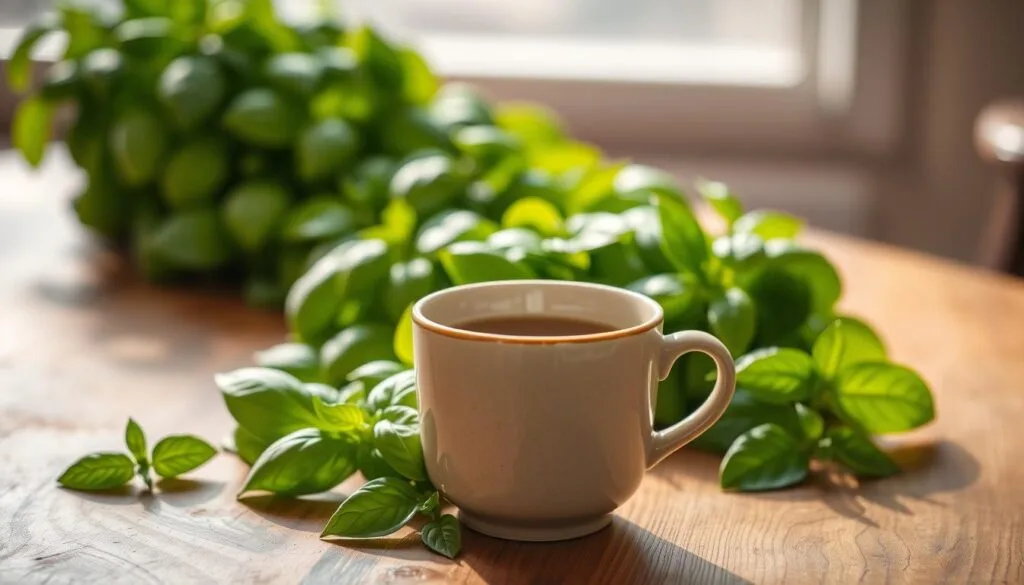Fresh Basil Leaves for Tea Preparation