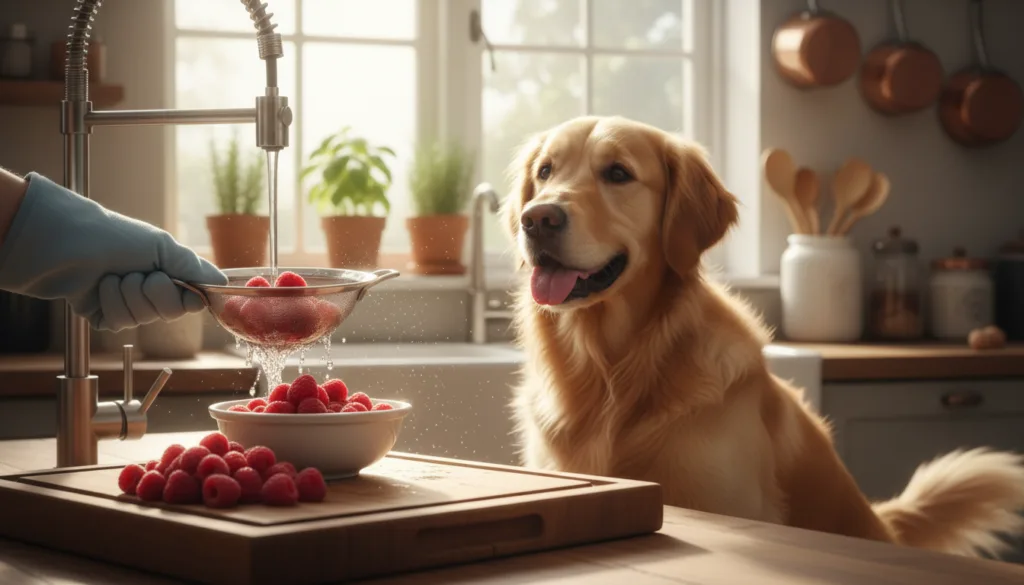 preparing fresh raspberries for dogs